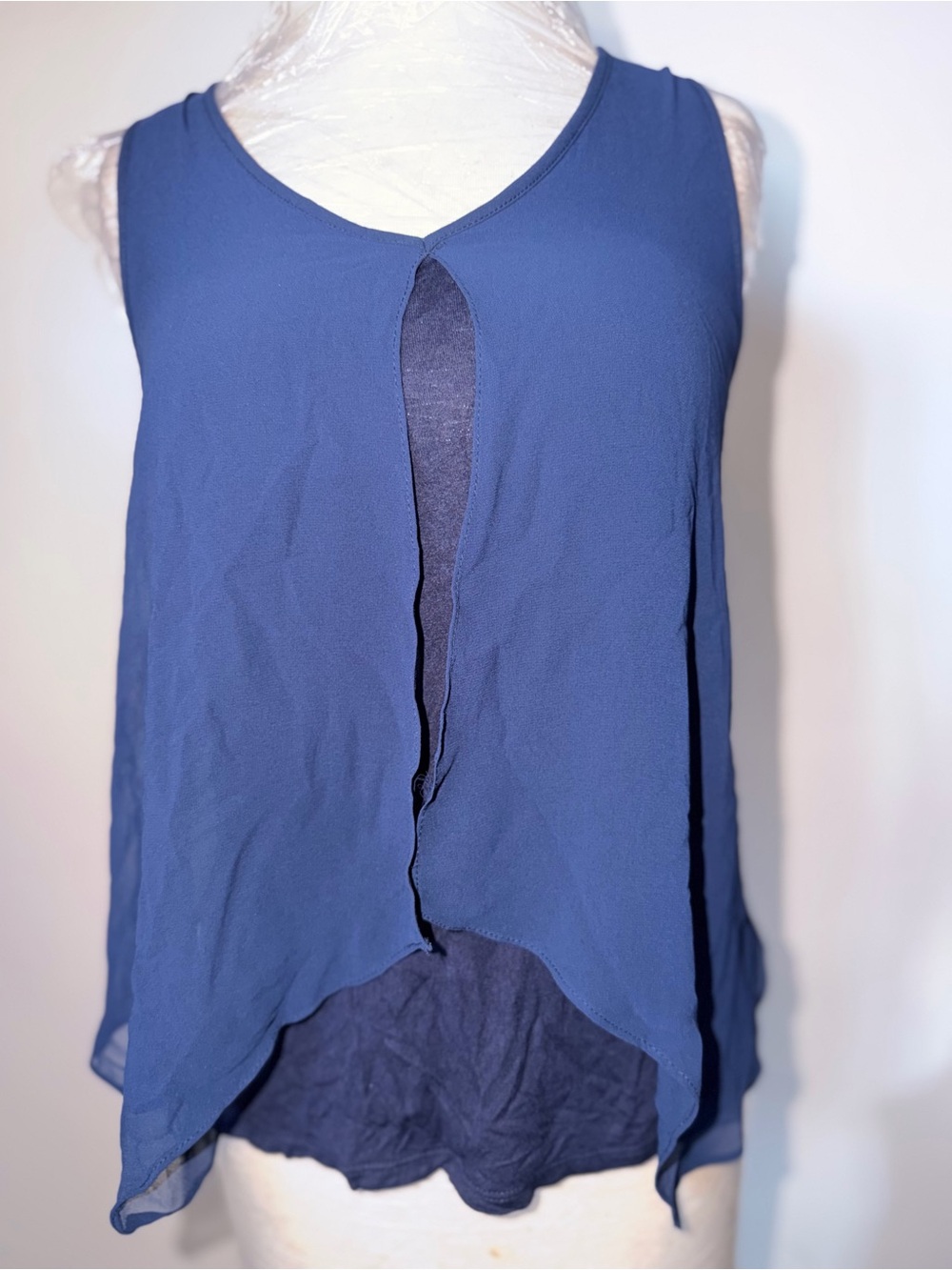 Bwear Navy Blue Sleeveless Layered Split-Front Blouse